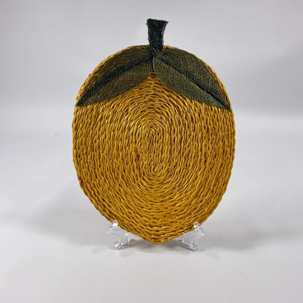 VTG Lemon Trivet Wall Decor Yellow Abaca Fiber Woven Fruit Cottagecore Boho 8.5"